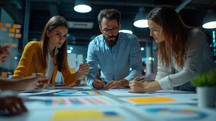 Canvas Print - group of business people working and communicating together in the office With the charging of graphs for analysis conceptual analysis and business planning : Generative AI