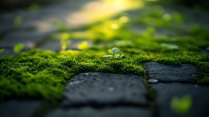 Poster - Beautiful green moss on the floor moss closeup macro Beautiful background of moss for wallpaper : Generative AI