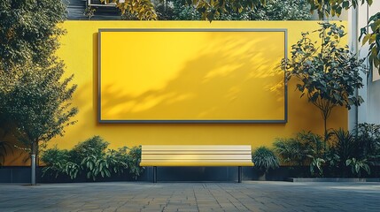 Poster - Wallmounted billboard billboard on the yellow wall on the street signage advertising billboard outdoor advertising : Generative AI