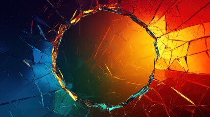 Wall Mural - shattered glass effect, cracks radiating outward with a smooth-edged circular gap in the center on y