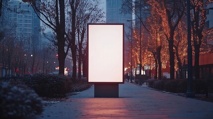 Outdoor vertical light box billboard on footpath with mock up white screen Clipping path for mockup : Generative AI