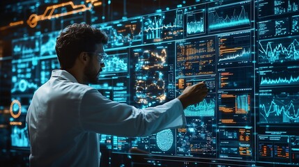 Leinwandbilder - Business analytics using big data and AI technology data mining filtering sorting and clustering insights Data scientist using virtual computer screen to work on machine learning : Generative AI