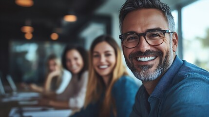 Aufkleber - Business people and happy at boardroom in portrait with meeting for teamwork collaboration and feedback on company growth Group office and smile with pride for strategy progress and co : Generative AI