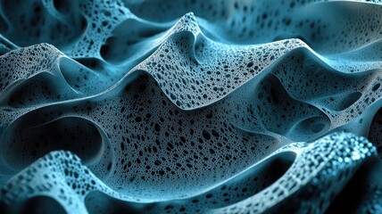 Abstract Blue Cellular Structure with Irregular Shapes and Interconnected Cavities