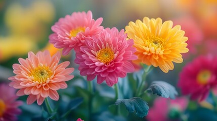 Wall Mural - Colorful chrysanthemum flower macro shot Chrysanthemum rainbow flower background : Generative AI