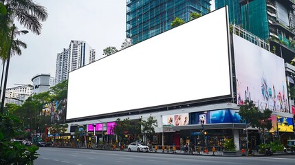 Poster - Mock up white large LED display horizontal billboard on shopping mall building clipping path for mockup : Generative AI