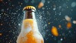 © Ratchadaporn - A close up photograph showcasing the intricate details of condensation beads delicately forming on the surface of a cold beer bottle set against a dark and moody backdrop