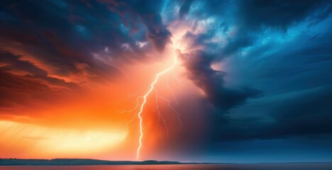 Experience the raw power of nature as a thunderstorm unleashes vivid lightning against dark, swirling clouds over the ocean.