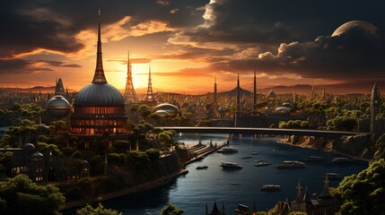 Futuristic Cityscape at Sunset