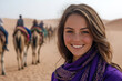 © Aris - Canadian woman wearing traditional cloth moroccan Djellaba at the desert