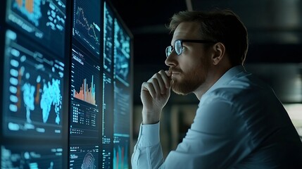 Fototapete - Data analytics and insights powered by big data and artificial intelligence technologies Data scientist working with complex information analysed by AI for business analytics dashboard : Generative AI