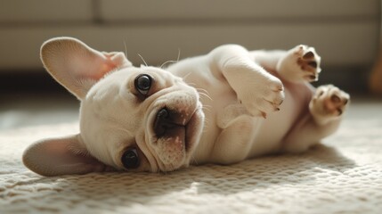 Poster - A playful puppy lying on its back, showcasing its adorable features and playful demeanor.