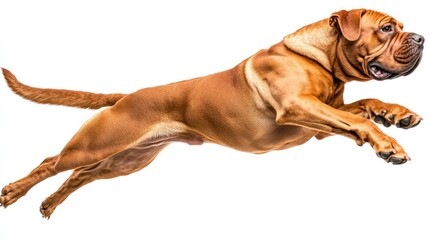 Wall Mural - A muscular dog leaping mid-air, showcasing agility and strength.