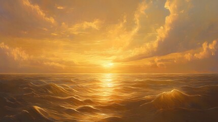 Wall Mural - golden sunset over a vast ocean landscape