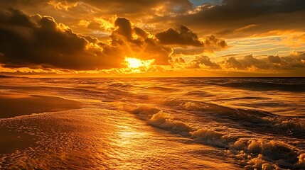 Wall Mural - golden sunset over vast ocean waves