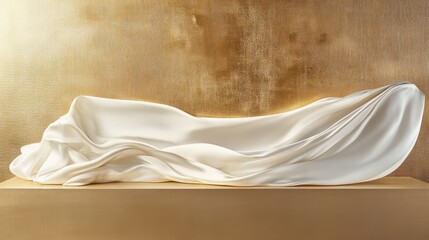 Wall Mural - A flowing white fabric draped elegantly against a warm golden background.