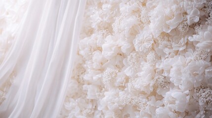 Canvas Print - A close-up of a textured floral backdrop with soft drapery, perfect for events or photography.