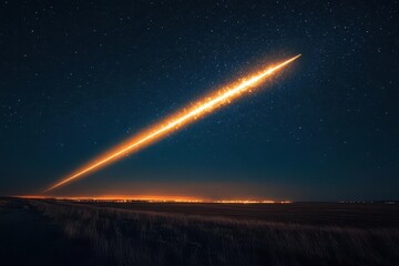 Wall Mural - spectacular meteor streaking across starry night sky fiery tail illuminates landscape below creating
