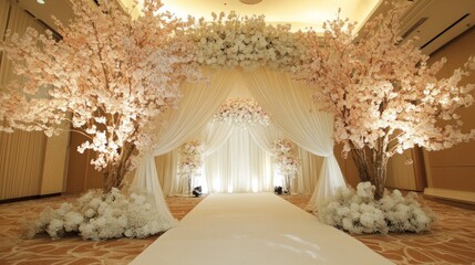 Poster - Elegant wedding setup with floral decorations and a soft, romantic ambiance.