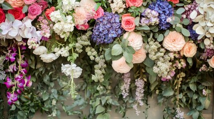 Poster - A vibrant floral arrangement featuring various flowers and greenery.