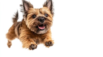 Canvas Print - A happy dog jumping in the air, showcasing joy and playfulness.