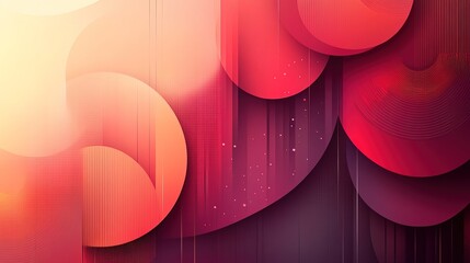 Red background with geometric shapes, gradients, and curved line 