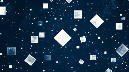 Wall Mural - a dark blue background with small white squares, each featuring one large square in the center and f