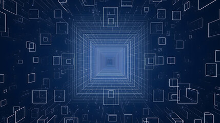 Wall Mural - a dark blue background with small white squares, each featuring one large square in the center and f
