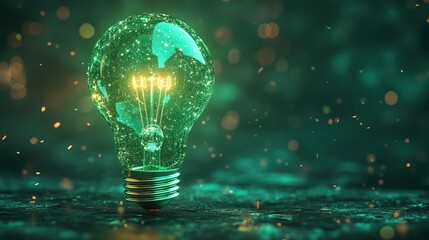 glowing green light bulb symbolizing innovation and creativity in technology