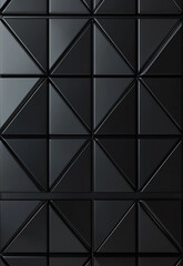 Wall Mural - A room with a wall of black triangles on a background Top-View Pattern of Polished Black Pyramids