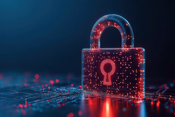 Wall Mural - digital padlock for computing system on dark blue background, cyber security technology for fraud pr