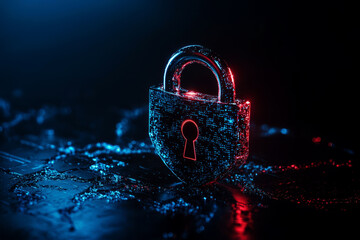 Wall Mural - digital padlock for computing system on dark blue background, cyber security technology for fraud pr
