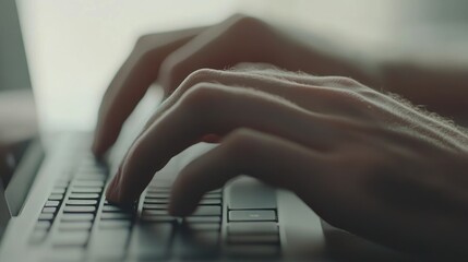 Poster - Close-up of hands typing on a keyboard, emphasizing digital communication and productivity.