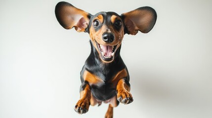 Wall Mural - A joyful dog leaping with excitement, showcasing its playful nature.