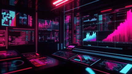 Futuristic Control Room with Data Displays
