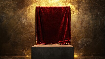 Wall Mural - A draped pedestal with a velvet cloth, suggesting an unveiling or presentation.