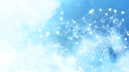 Wall Mural - abstract technology background with network connection lines and dots on blue sky, white background 