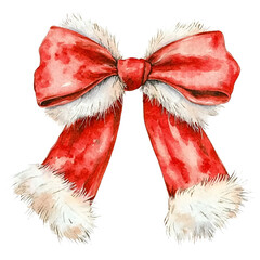 Wall Mural - Christmas red bow with white fur trim isolated on transparent background.