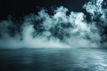 Fototapete - Abstract dark background with smoke and fog on a concrete floor, an empty scene for product presentation