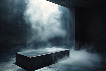 Abstract dark background with smoke and fog on a concrete floor, an empty scene for product presentation