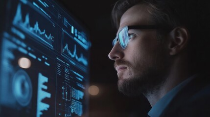 Man Looking at Data on Computer Screen