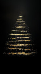 Wall Mural - symetrical christmas tree made from lines of gold glitter on simple black background