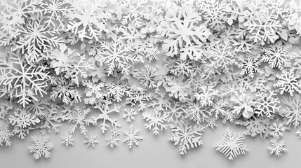 Festive christmas background with multiple layers of snowflakes in various shapes, sizes, and transparency on a gradient from gray to white