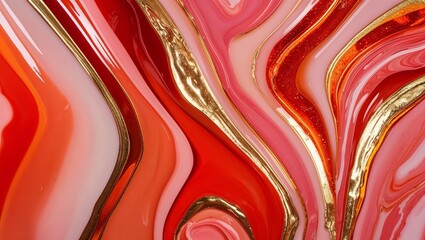 Poster - Abstract art with gold and red swirls.