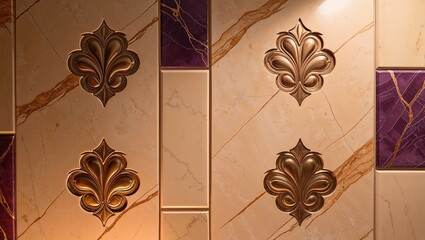 Close-up of a wall decorated with ornate gold leaf designs.