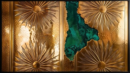 Canvas Print - Gold and green abstract artwork with a unique design.