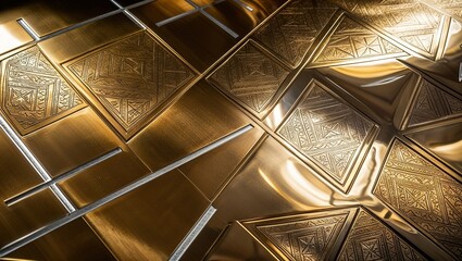 Poster - Close-up of gold surface with intricate diamond pattern.