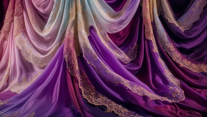 Poster - Purple and gold fabric with lace detail.