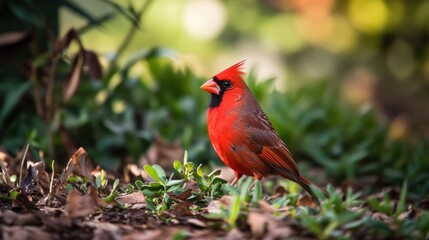 Sticker - A Vibrant Cardinal Perched in Lush Foliage