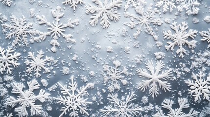 Wall Mural - beautiful winter white snowflakes on a shimmering silver background, perfect for christmas season te